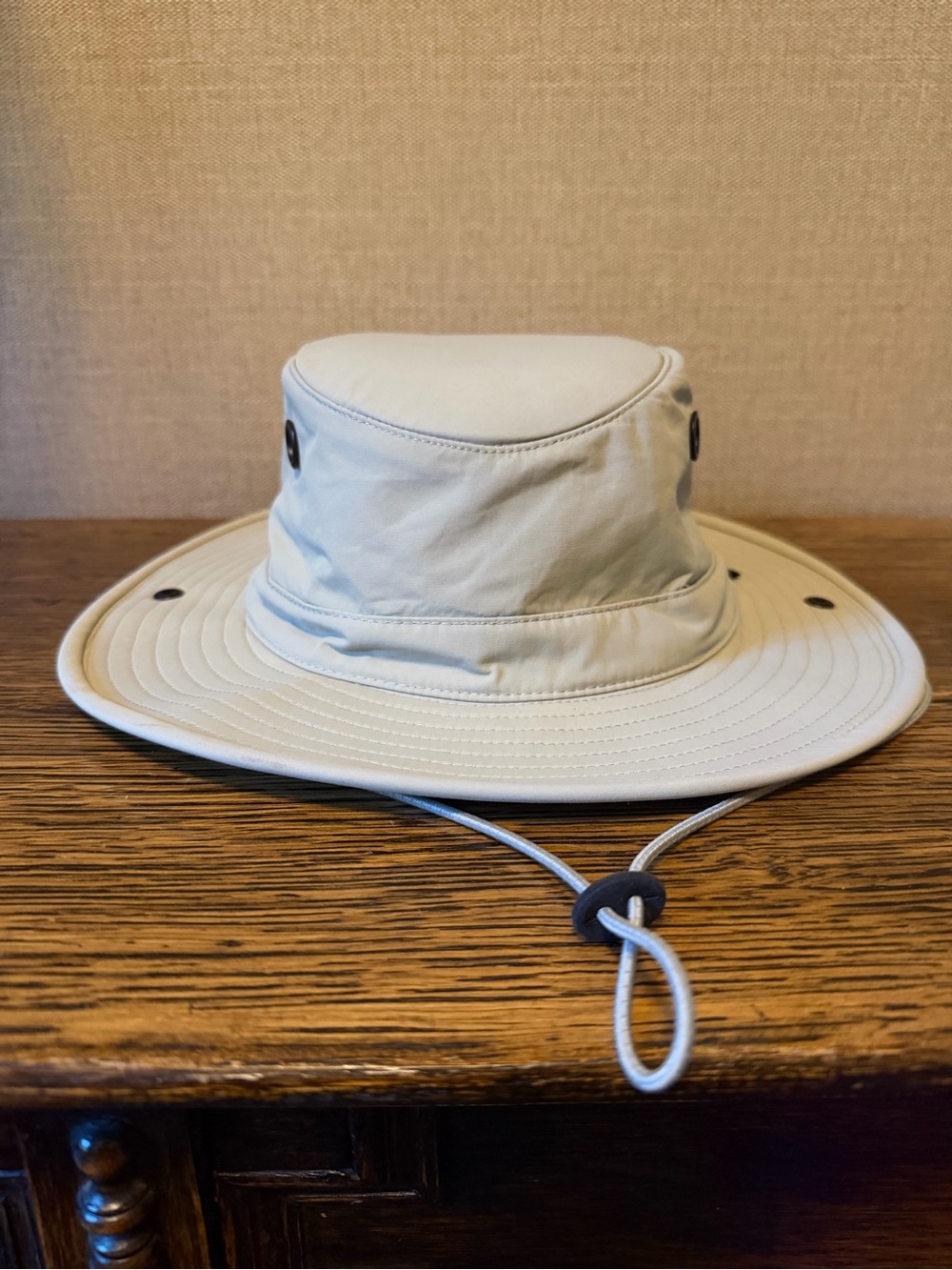 Light Beige Tilley Bucket Hat with Chin Cord